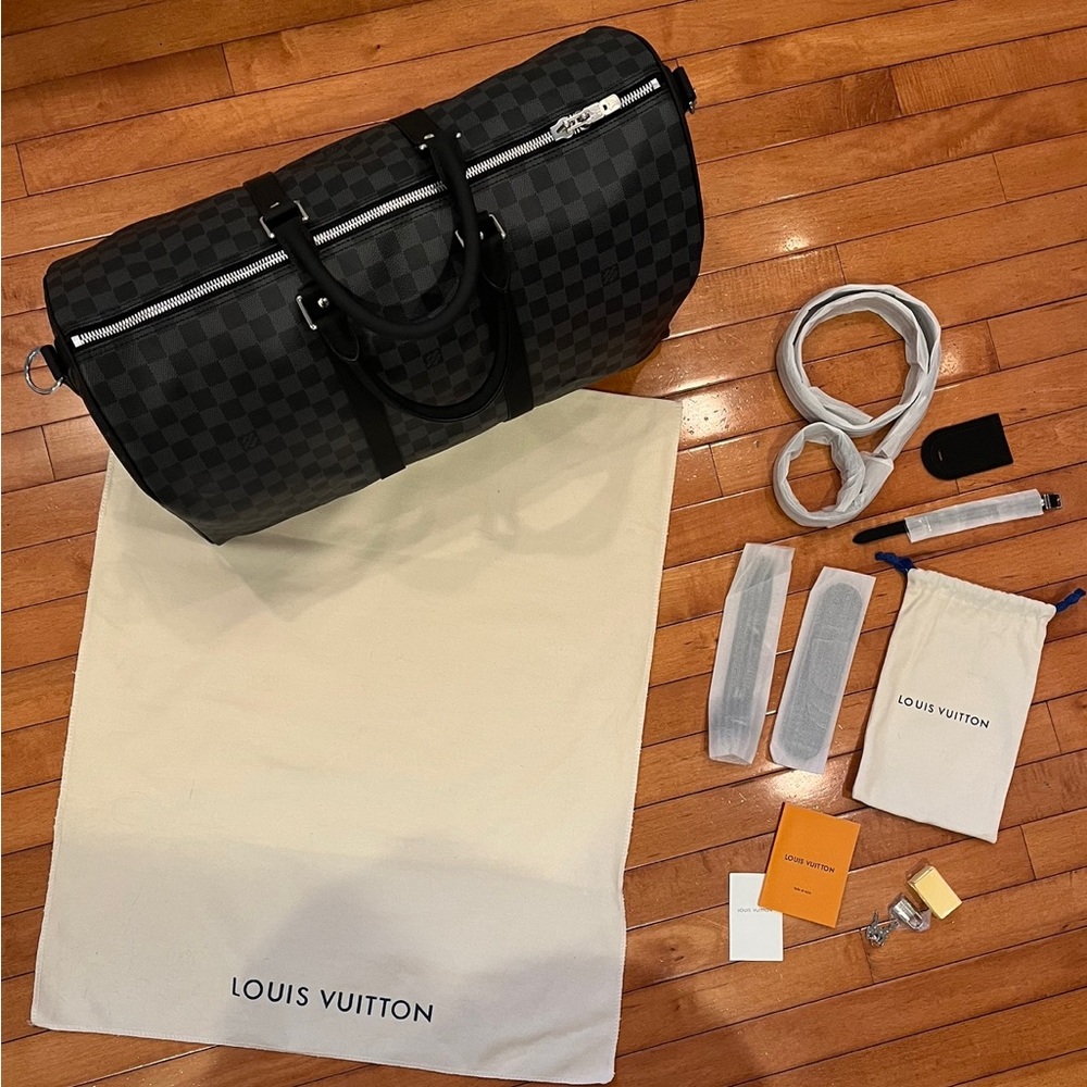 Louis Vuitton Keepall Bandoulière 50 Bag In Black/ Gray Canvas and Leather